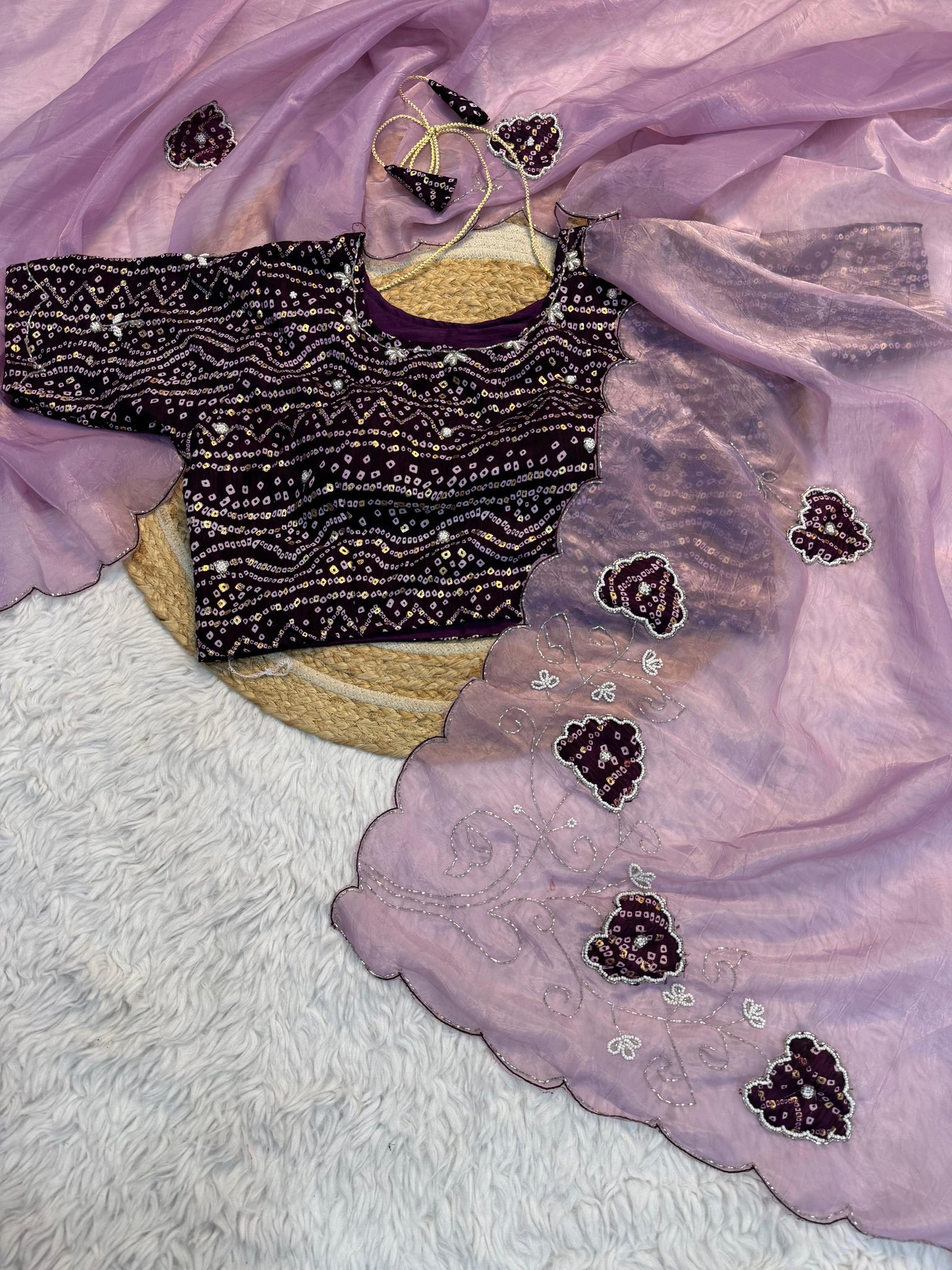 Premium Pure Gold Crush Saree With HandWork Blouse
