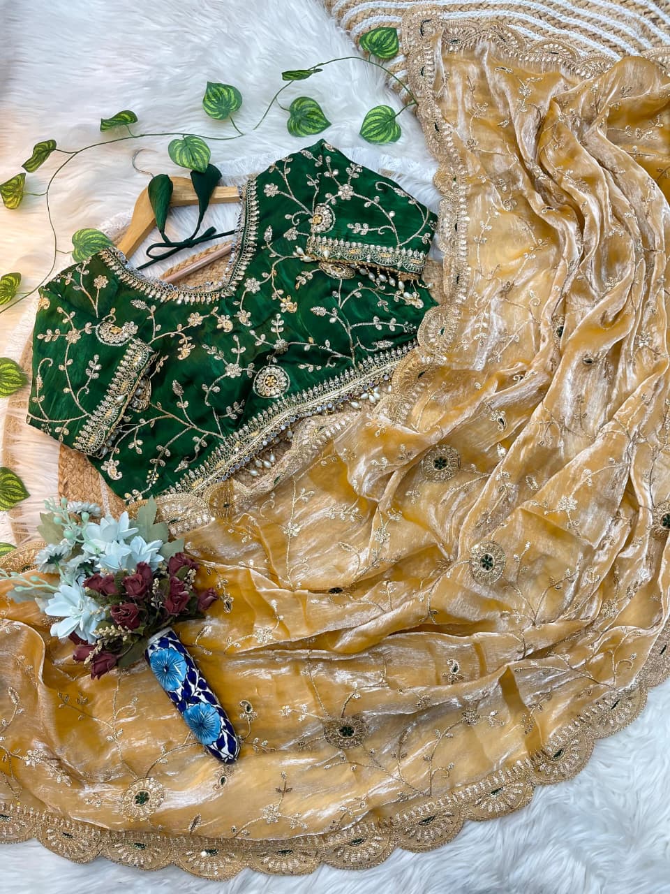 rich look fendy sartin silk Saree With beautiful embroidery work