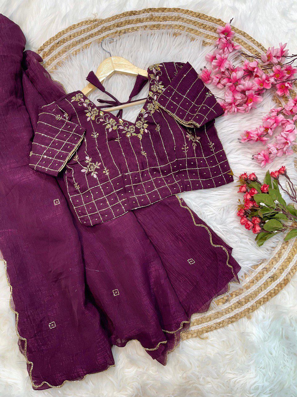 Pure soft crunchy silk Saree With beautiful hand work