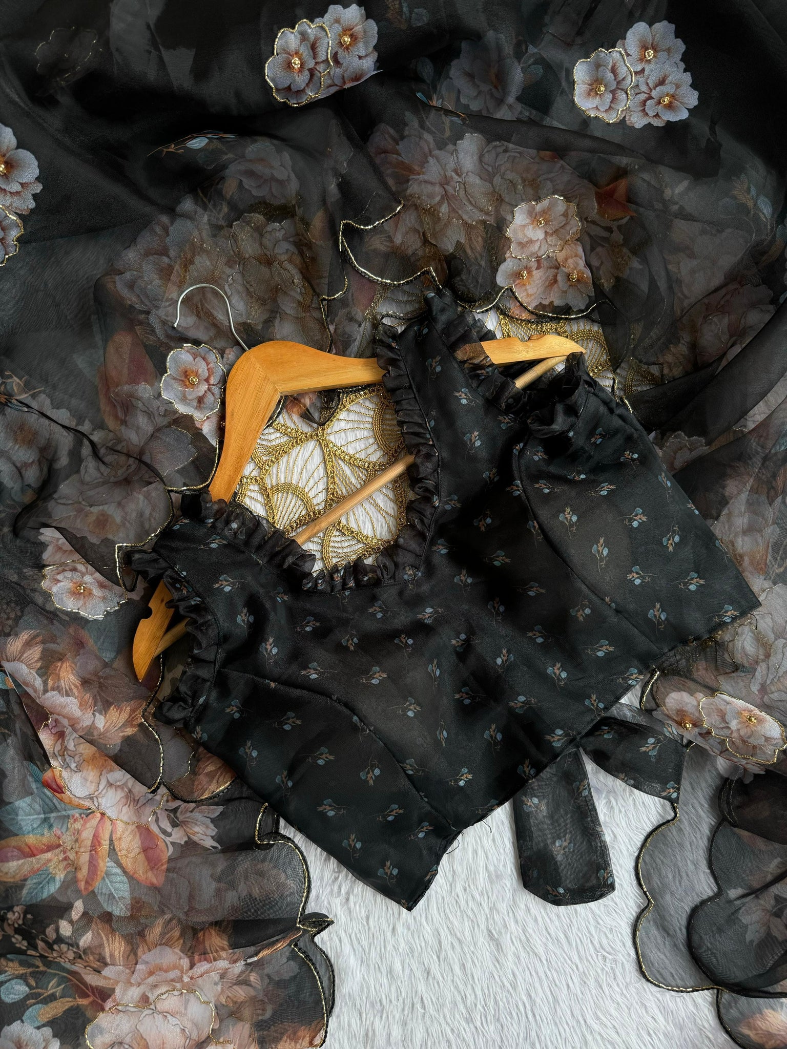 SOFT ORGANZA Saree With beautiful DIGITAL PRINT HAND WORK