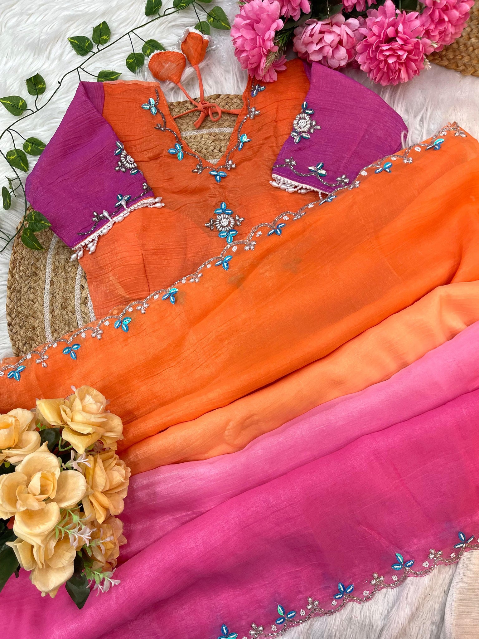 Pure soft crunchy pedding silk Saree With beautiful hand With khatli work