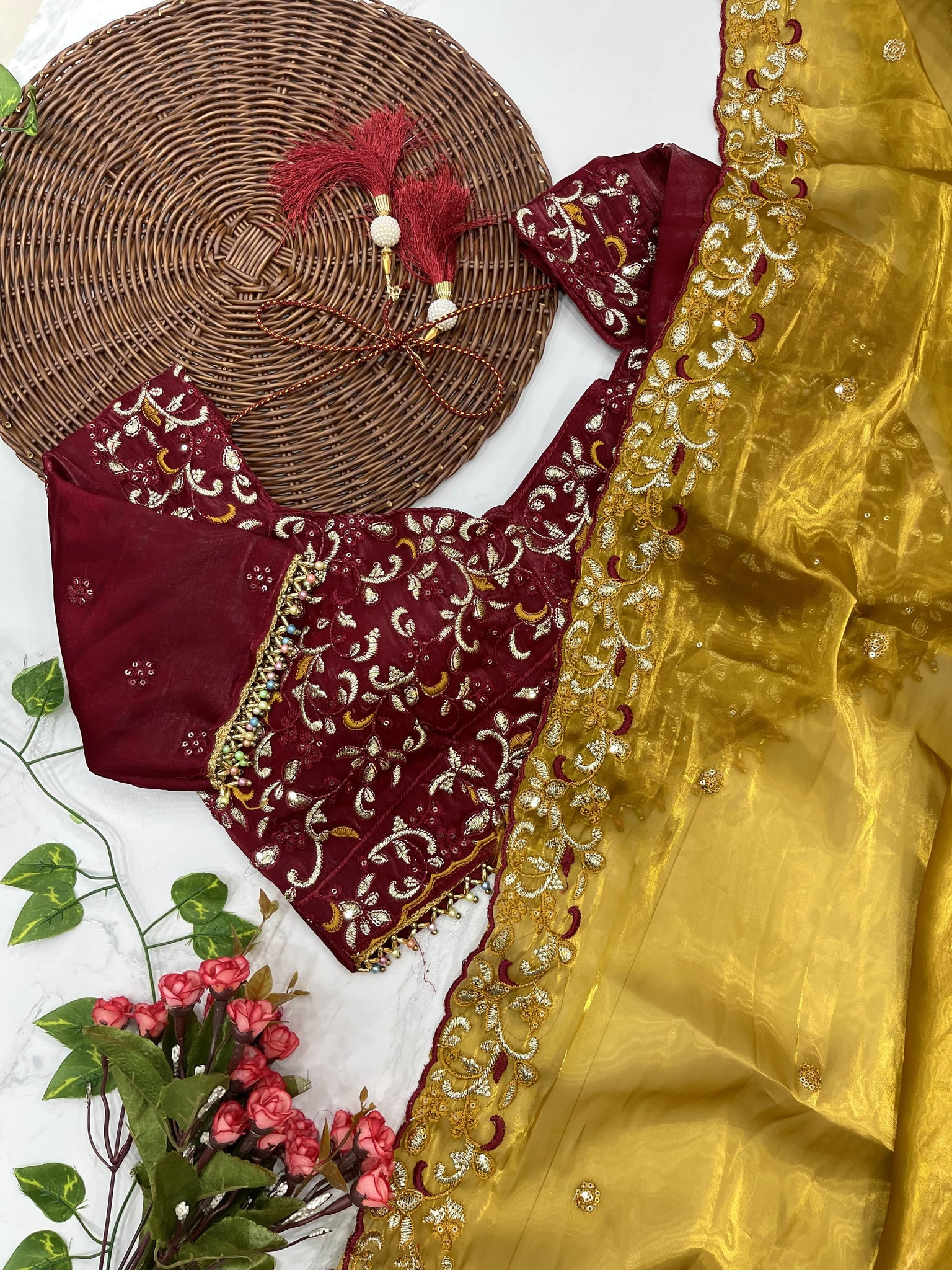 Pure soft zimmy choo silk saree With beautiful embroidery work