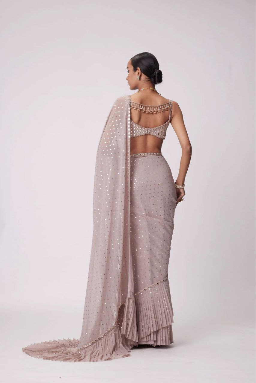 Faux Georgette Crush Saree with Sequins Embroidery work the saree