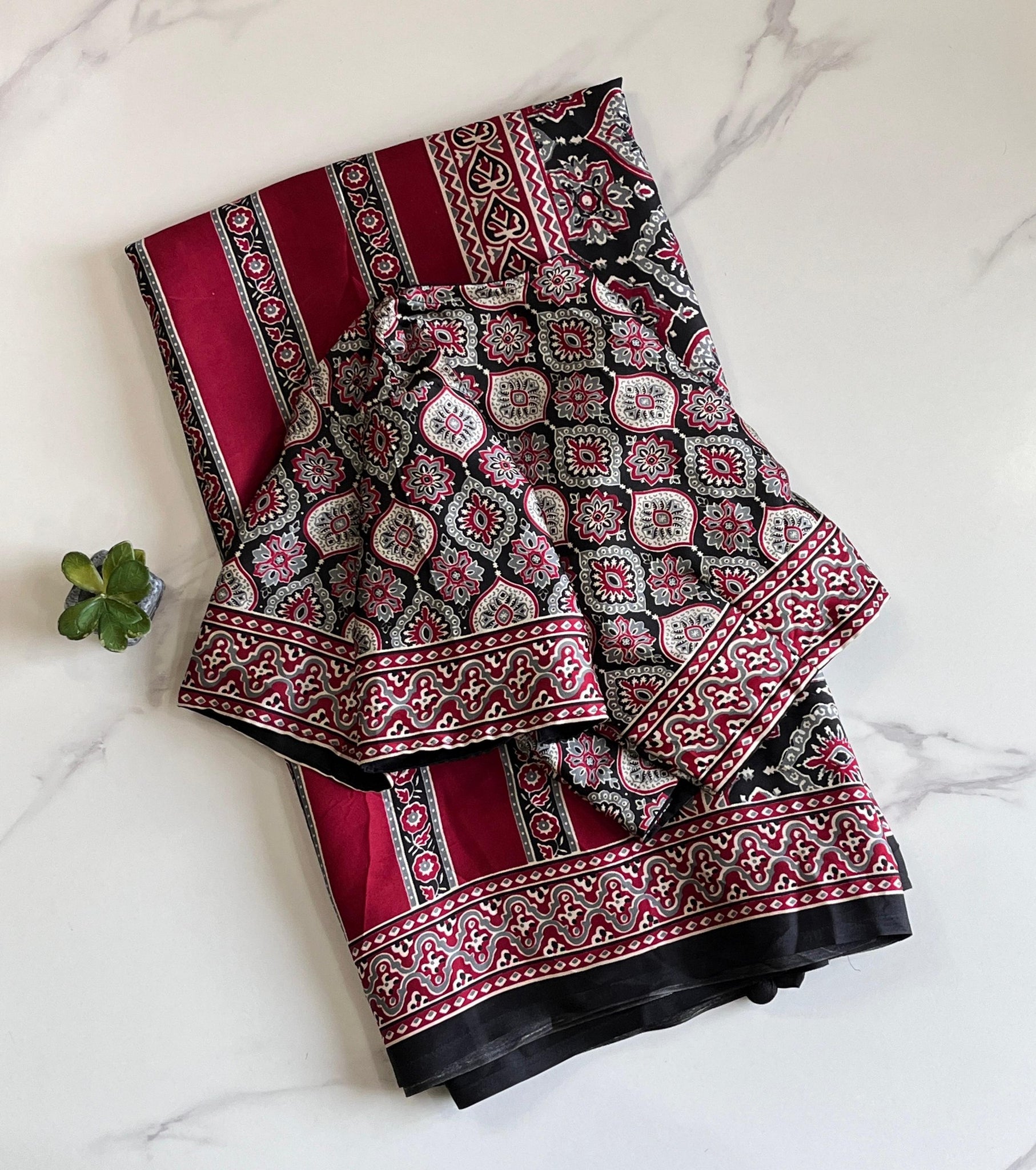 Most Popular & Demanding Premium Satin Ajrakh Work Saree