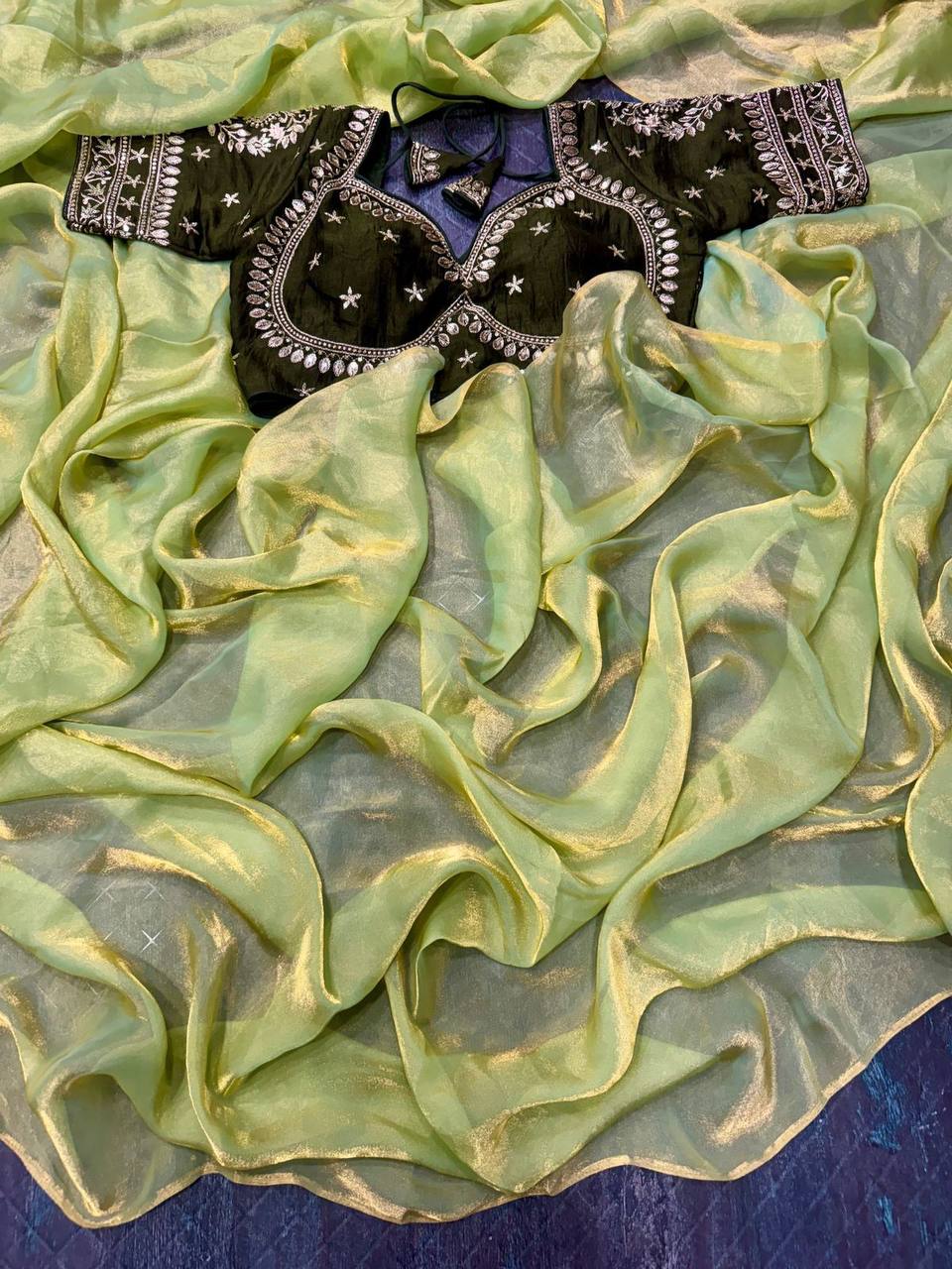 Space Silk Saree With Sabyasanchi Desifgner Embroidery Stitched Blouse