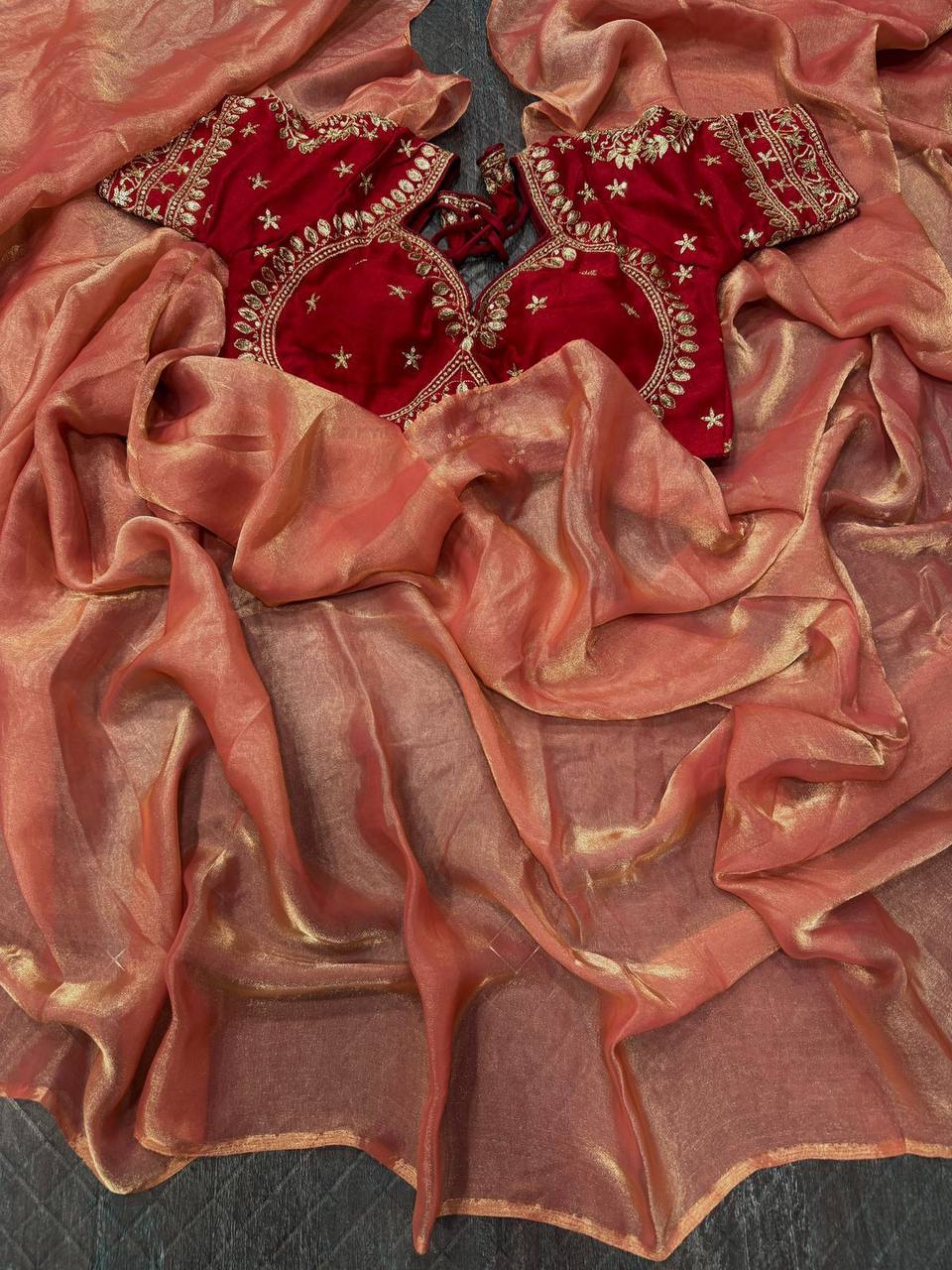 Space Silk Saree With Sabyasanchi Desifgner Embroidery Stitched Blouse