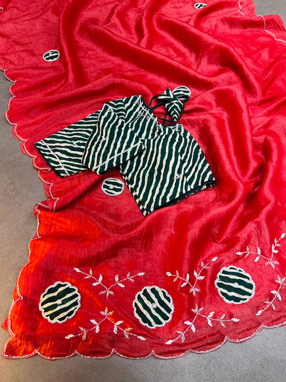 Super Rich Gold Crush ;Saree With beautiful Bandhej Handwork