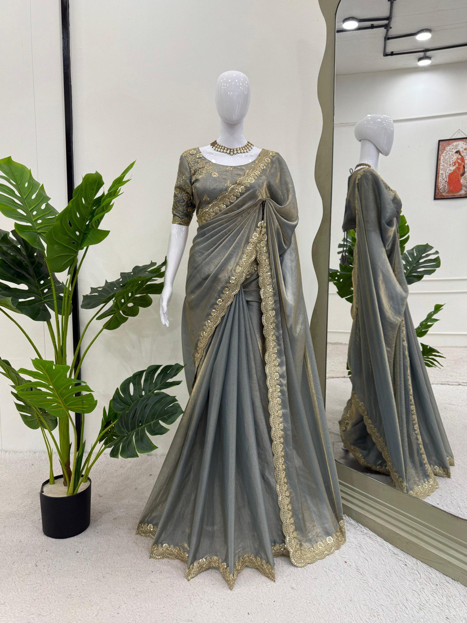 Party wear Fendy Silk Coding & Sequence Work Saree With Designer B