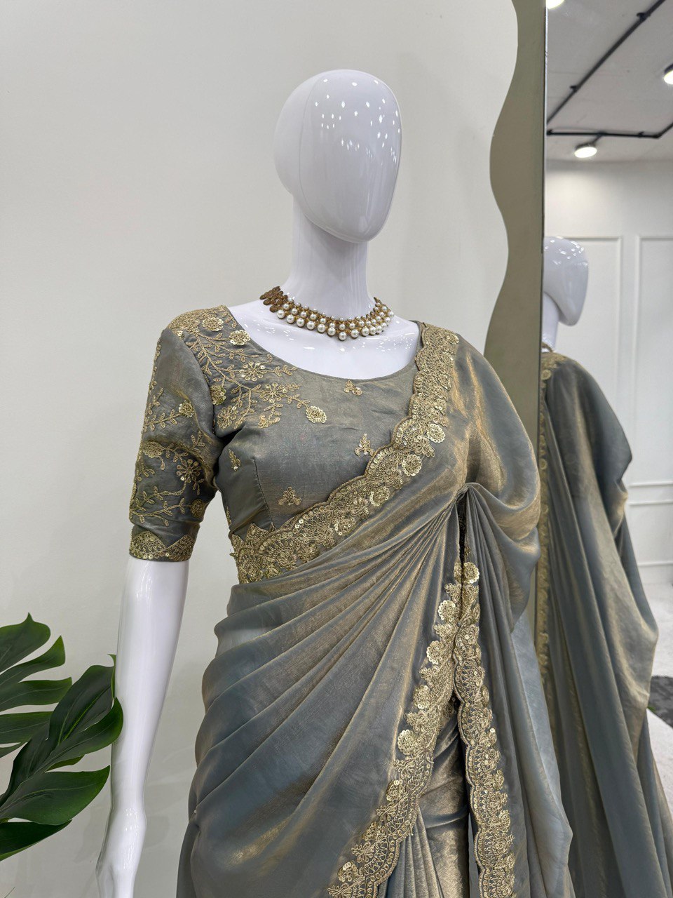 Party wear Fendy Silk Coding &amp; Sequence Work Saree With Designer Blouse