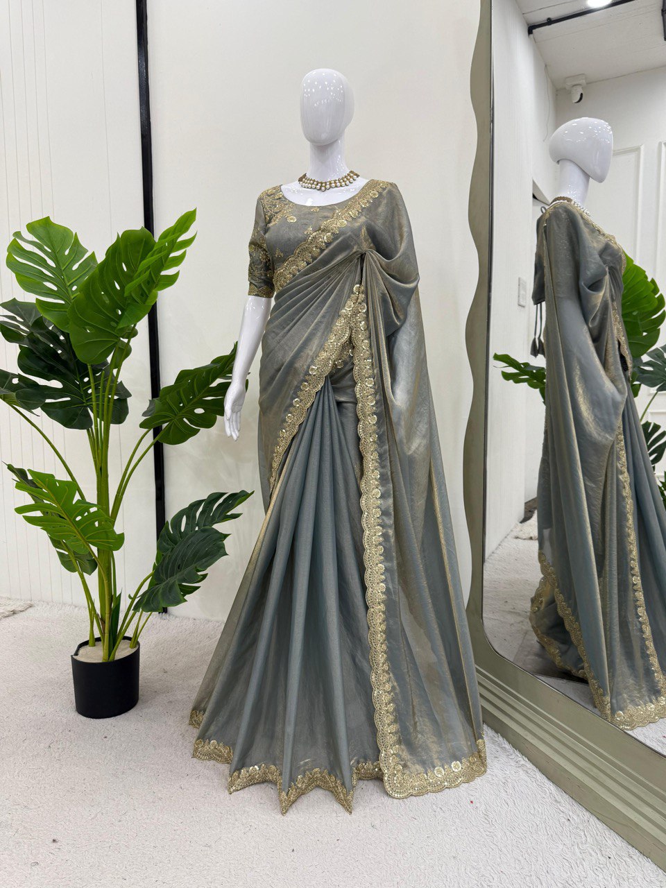 Party wear Fendy Silk Coding &amp; Sequence Work Saree With Designer Blouse