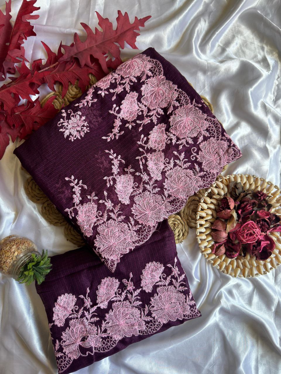 Pure Soft Kota Doriya Multi Thread Work Saree With Kota Doriya&nbsp;Blouse