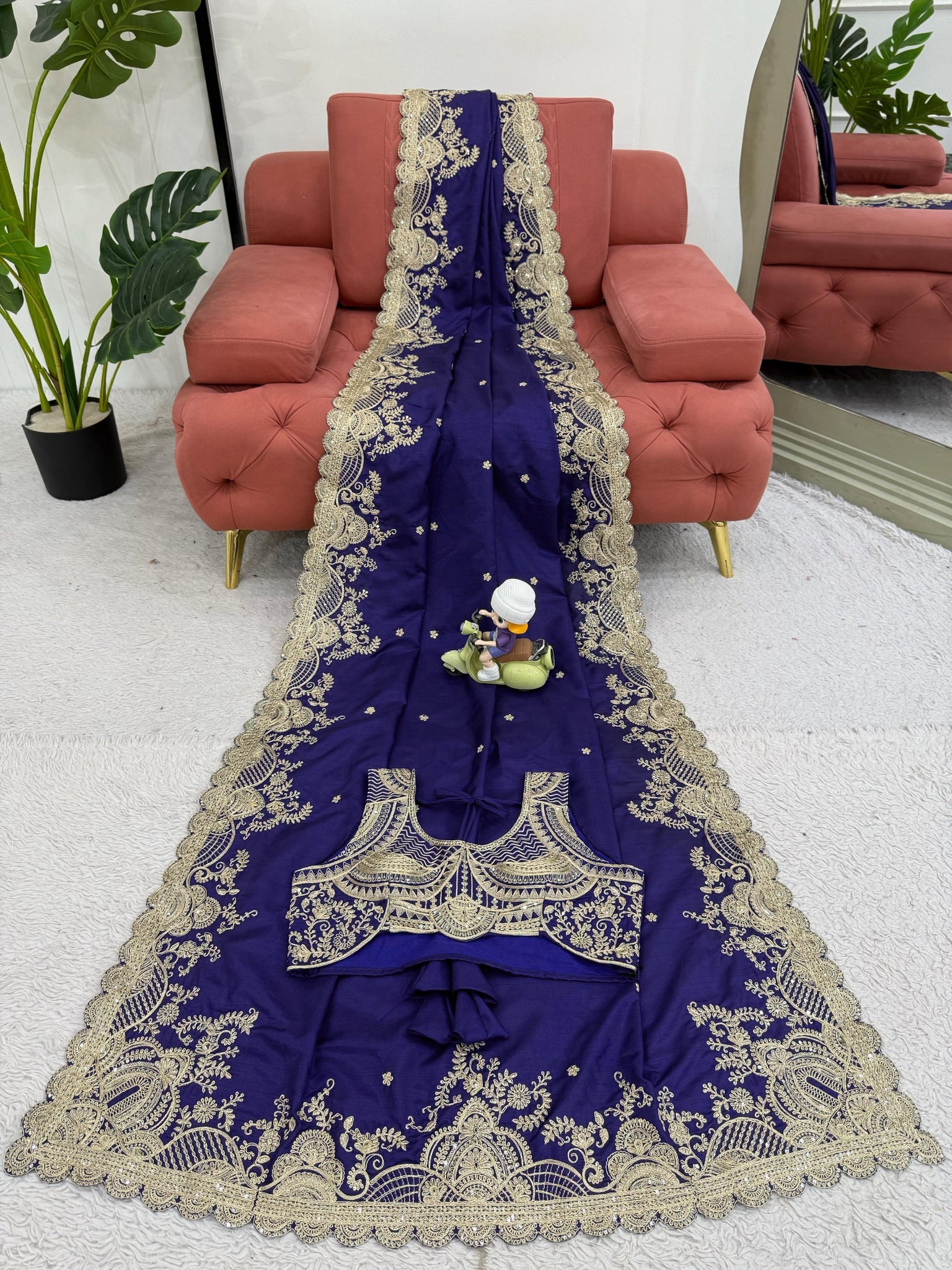 Navy Color Rangoli Silk Saree With Sequnce work UnStitched Blouse