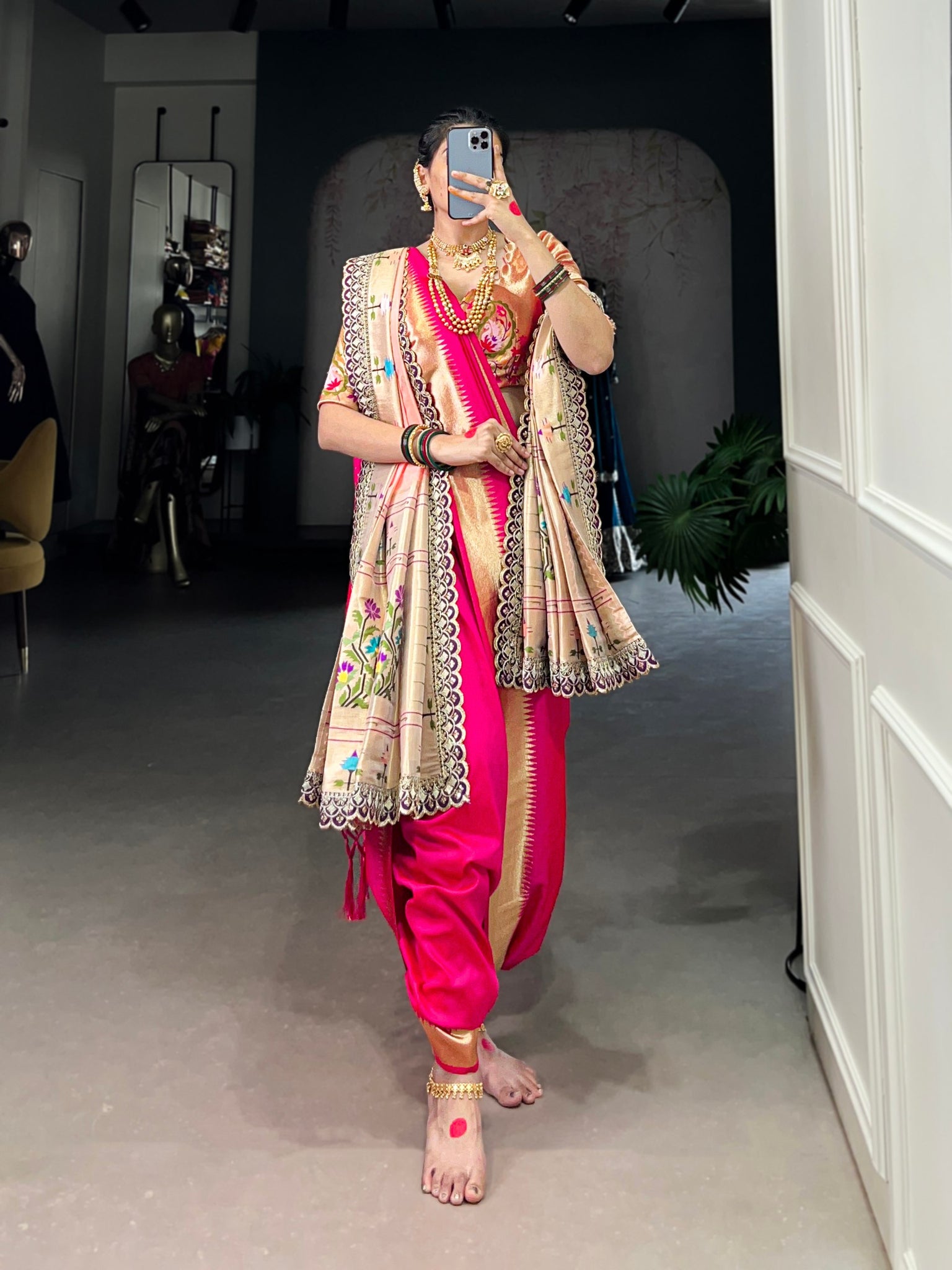 Pure Jacquard Silk Beautiful Paithani Zari Weaving Work With Beautiful Blouse