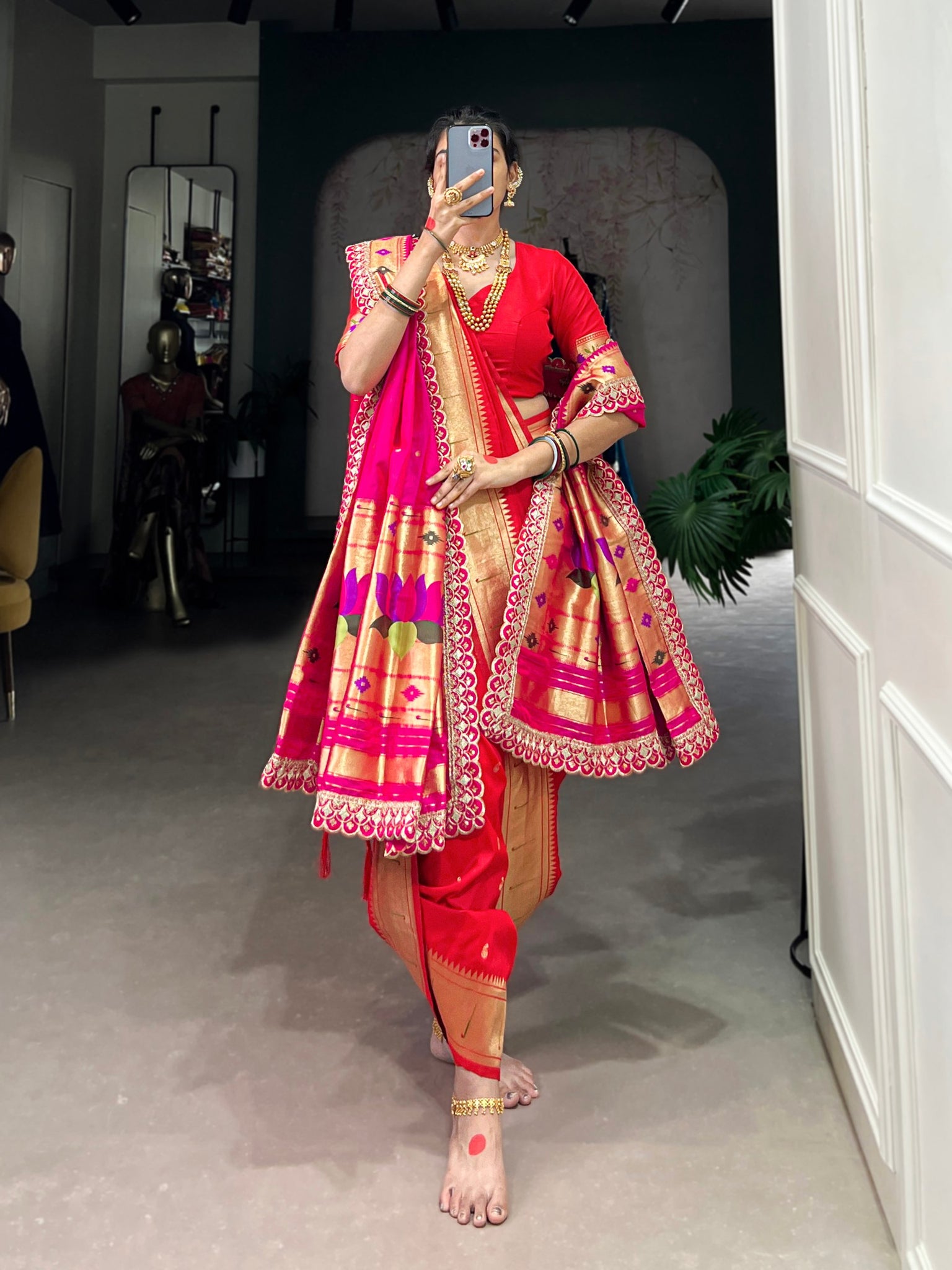 Pure Jacquard Silk Beautiful Paithani Zari Weaving Work With Beautiful Blouse