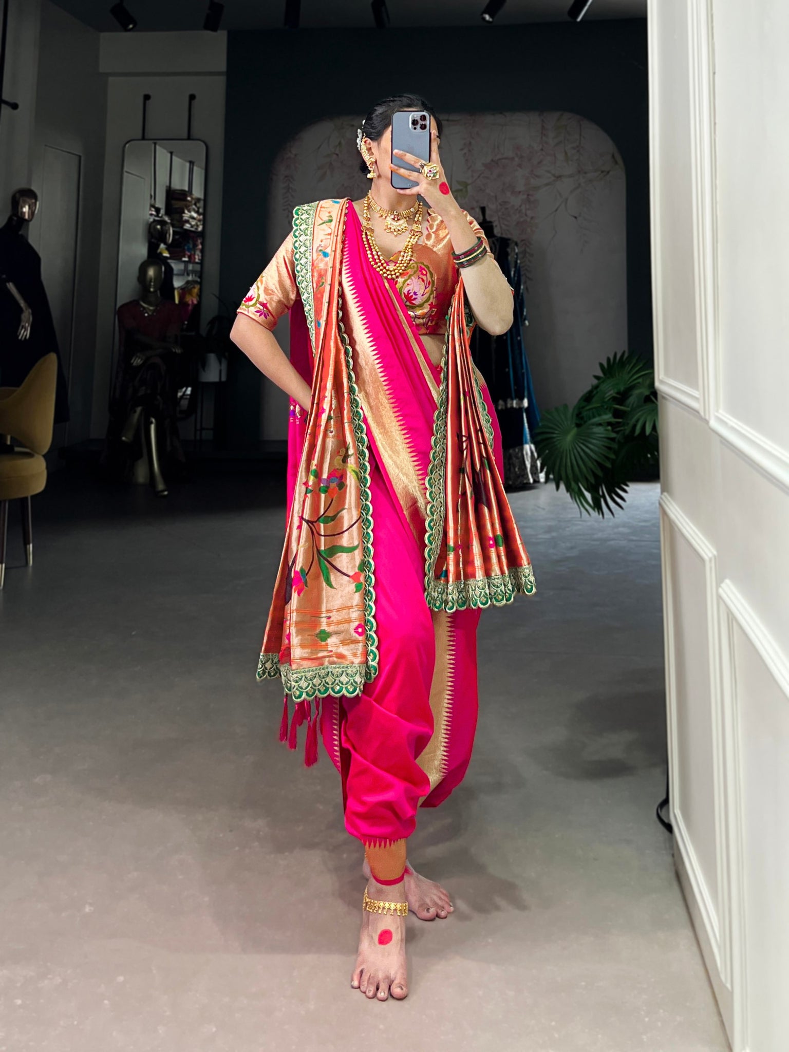 Pure Jacquard Silk Beautiful Paithani Zari Weaving Work With Beautiful Blouse