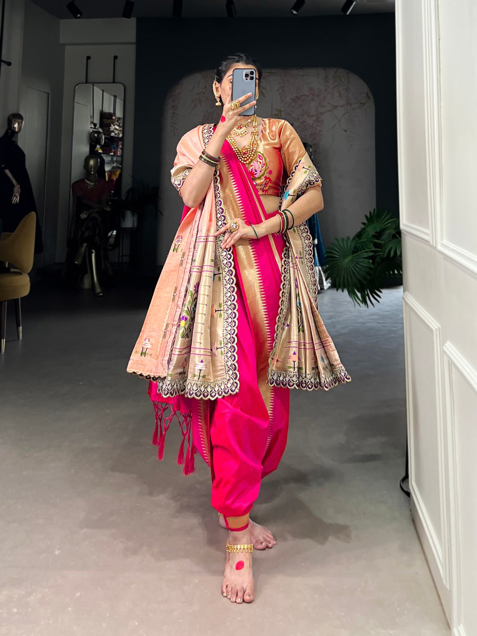 Pure Jacquard Silk Beautiful Paithani Zari Weaving Work With Beautiful Blouse