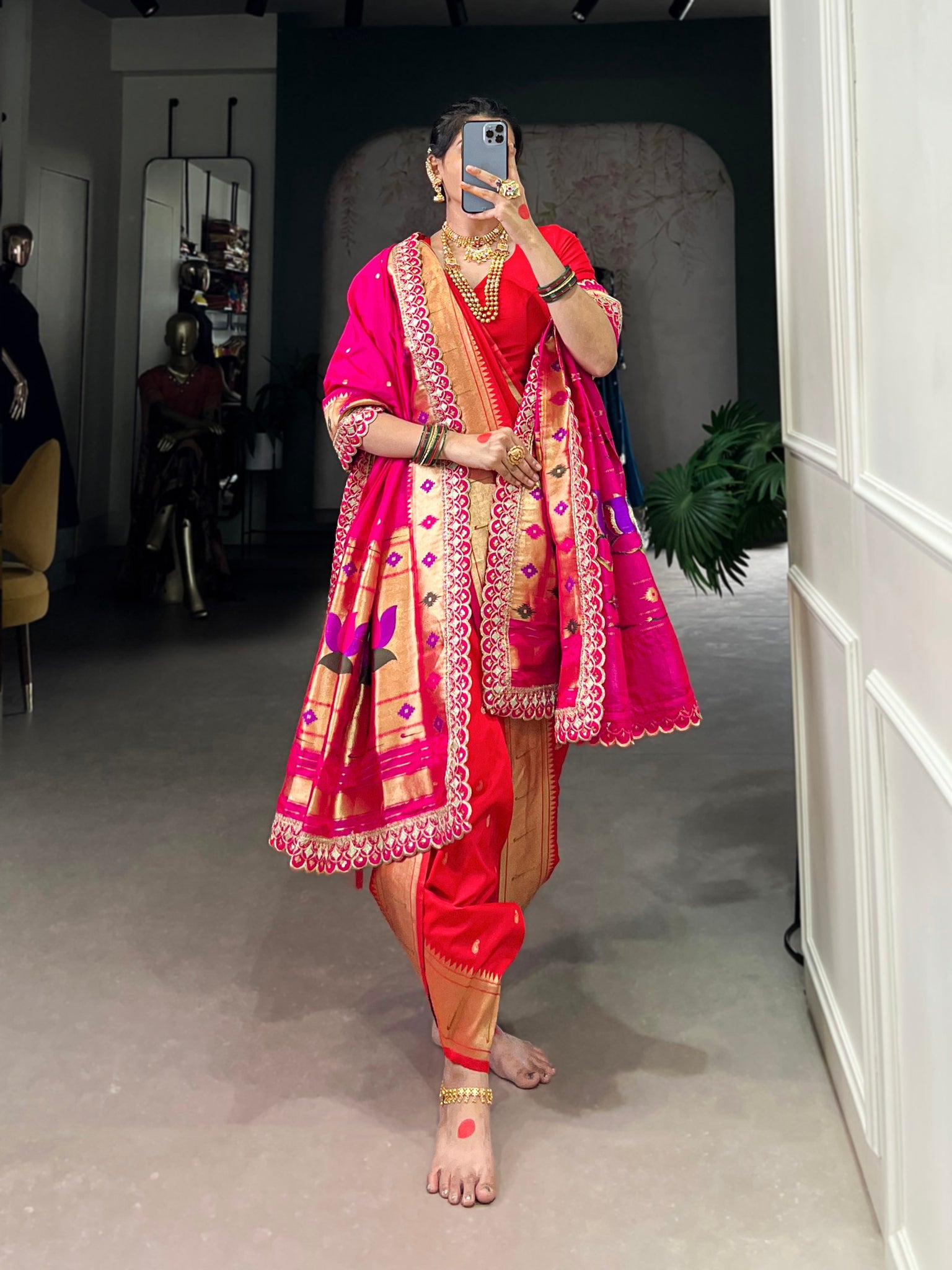 Pure Jacquard Silk Beautiful Paithani Zari Weaving Work With Beautiful Blouse