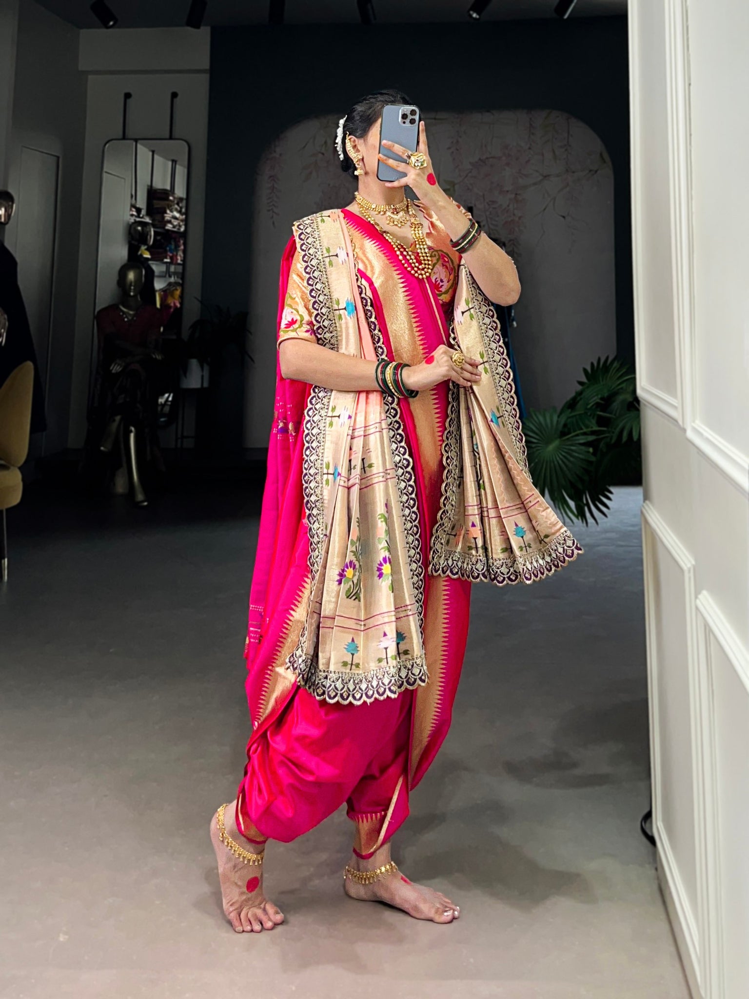 Pure Jacquard Silk Beautiful Paithani Zari Weaving Work With Beautiful Blouse