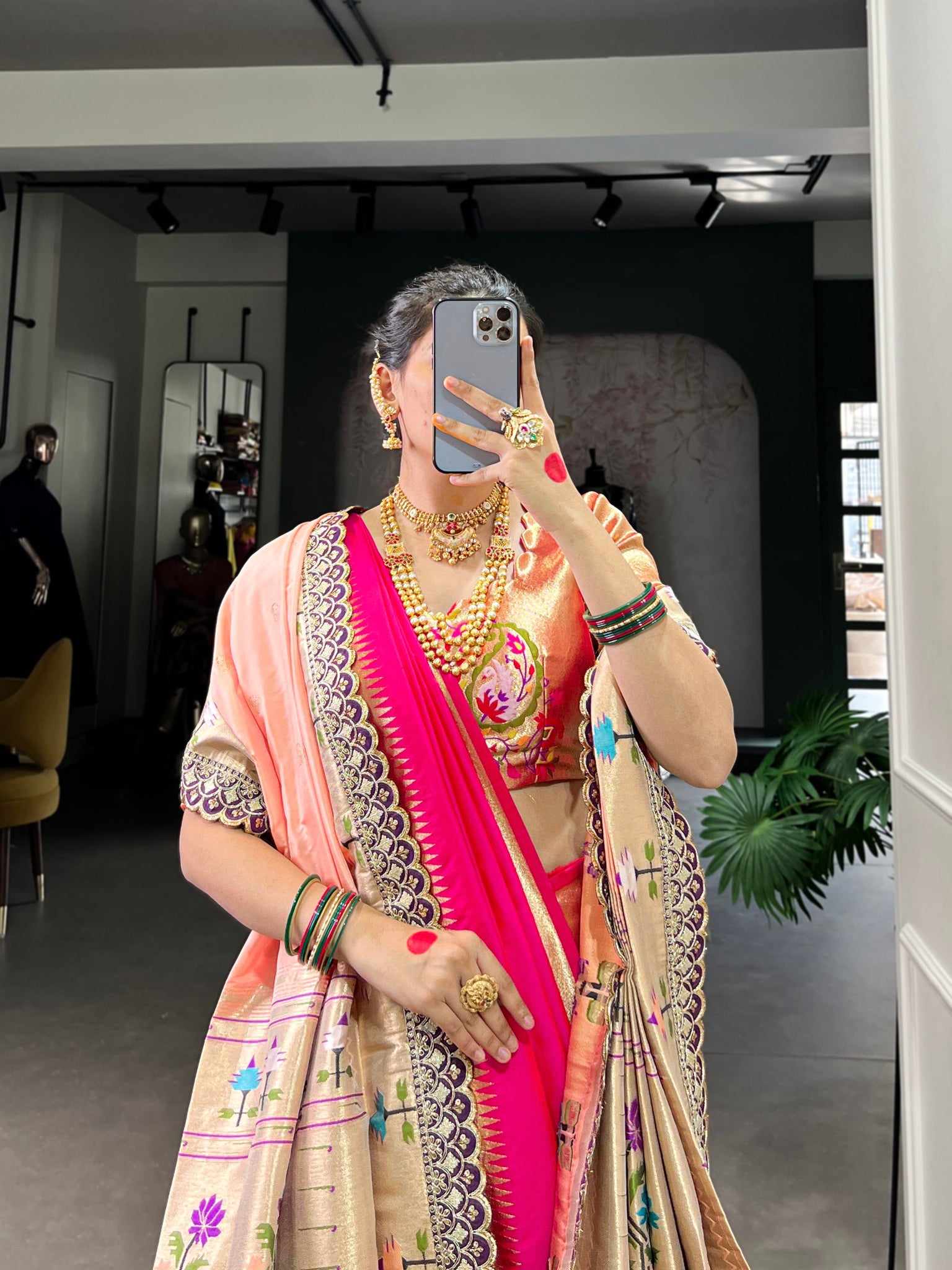 Pure Jacquard Silk Beautiful Paithani Zari Weaving Work With Beautiful Blouse
