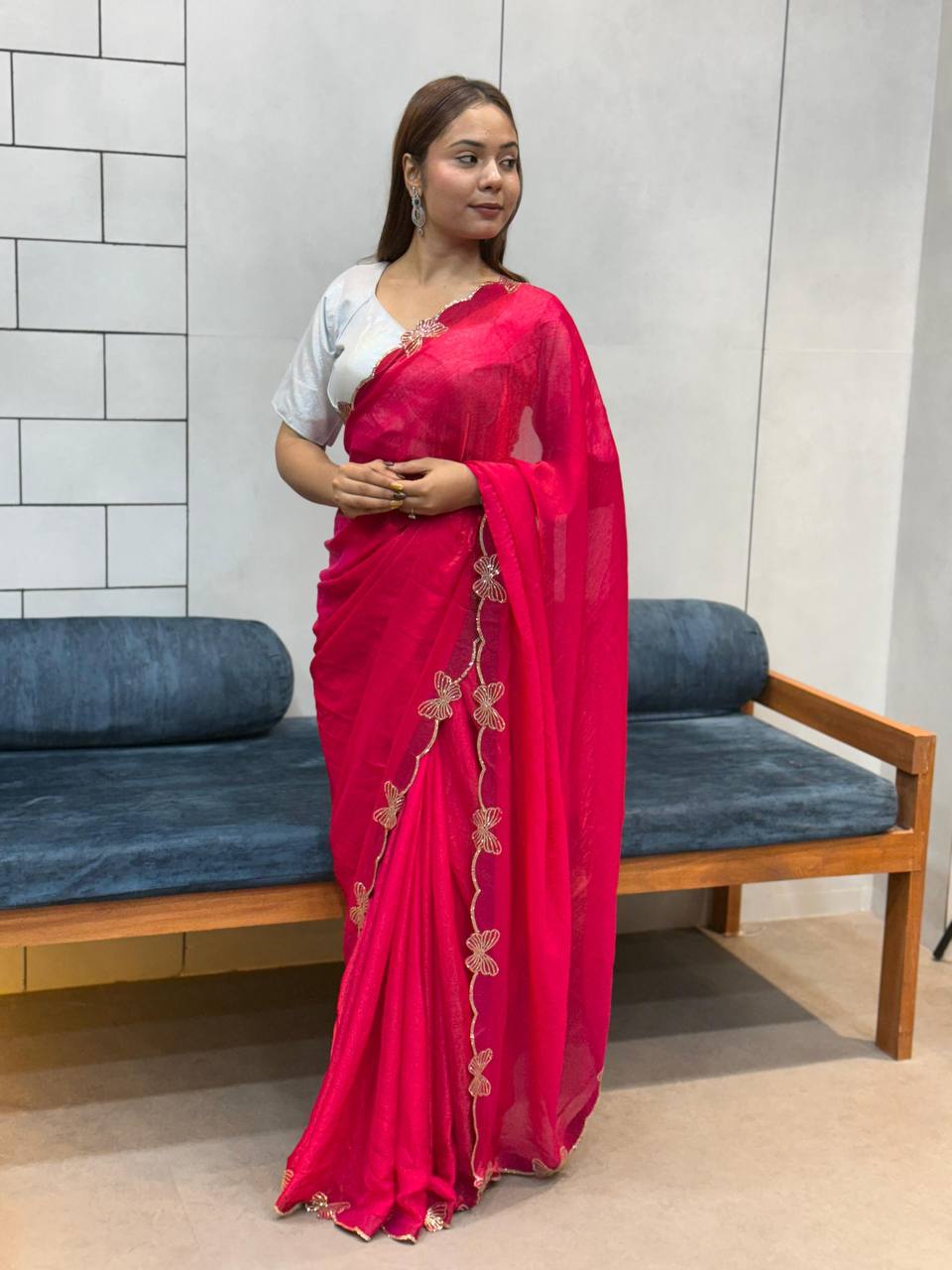 Rich Space Silk And Shine saree with Rich Diamond Work ButterFly  Work saree