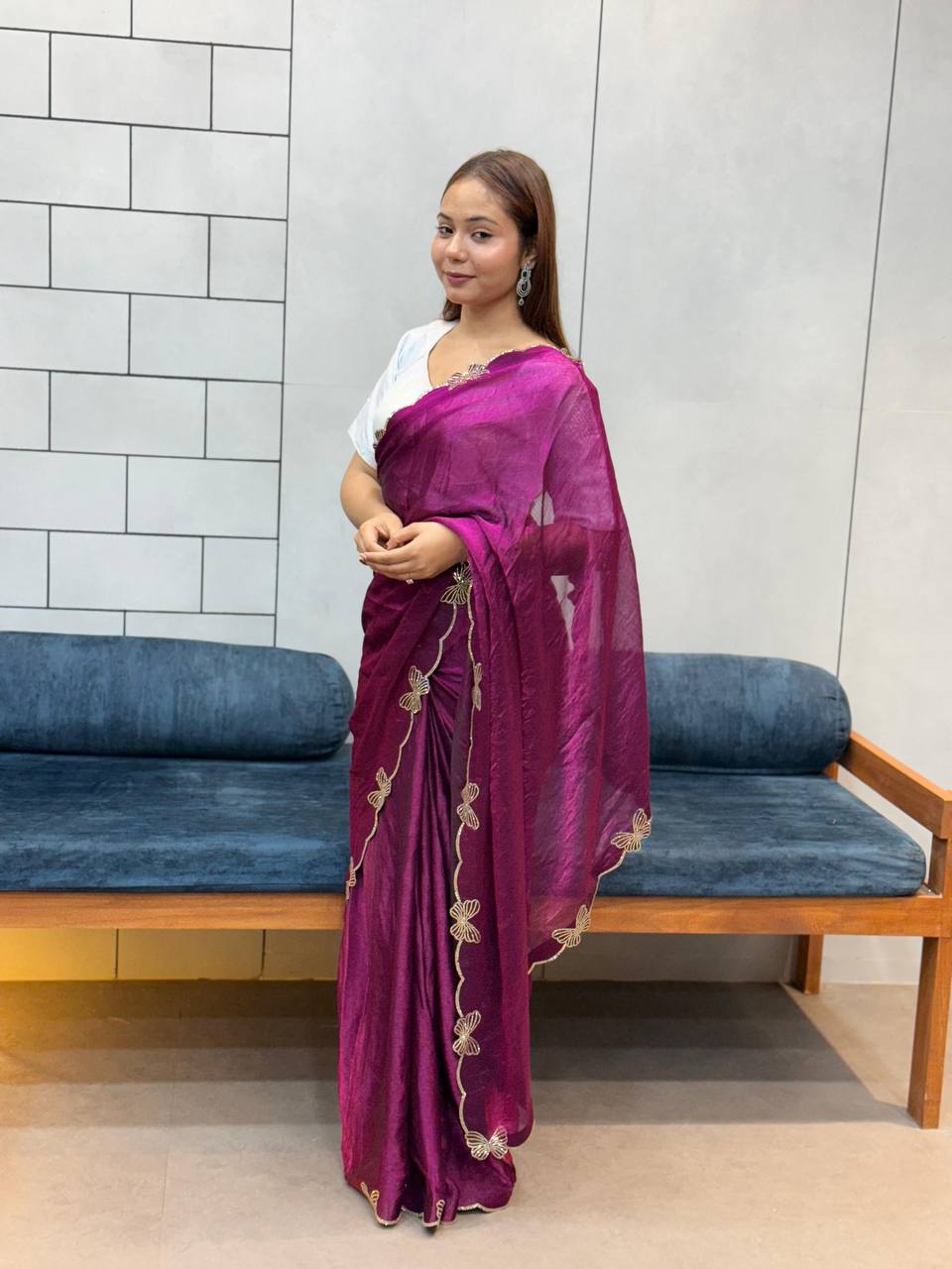 Rich Space Silk And Shine saree with Rich Diamond Work ButterFly  Work saree