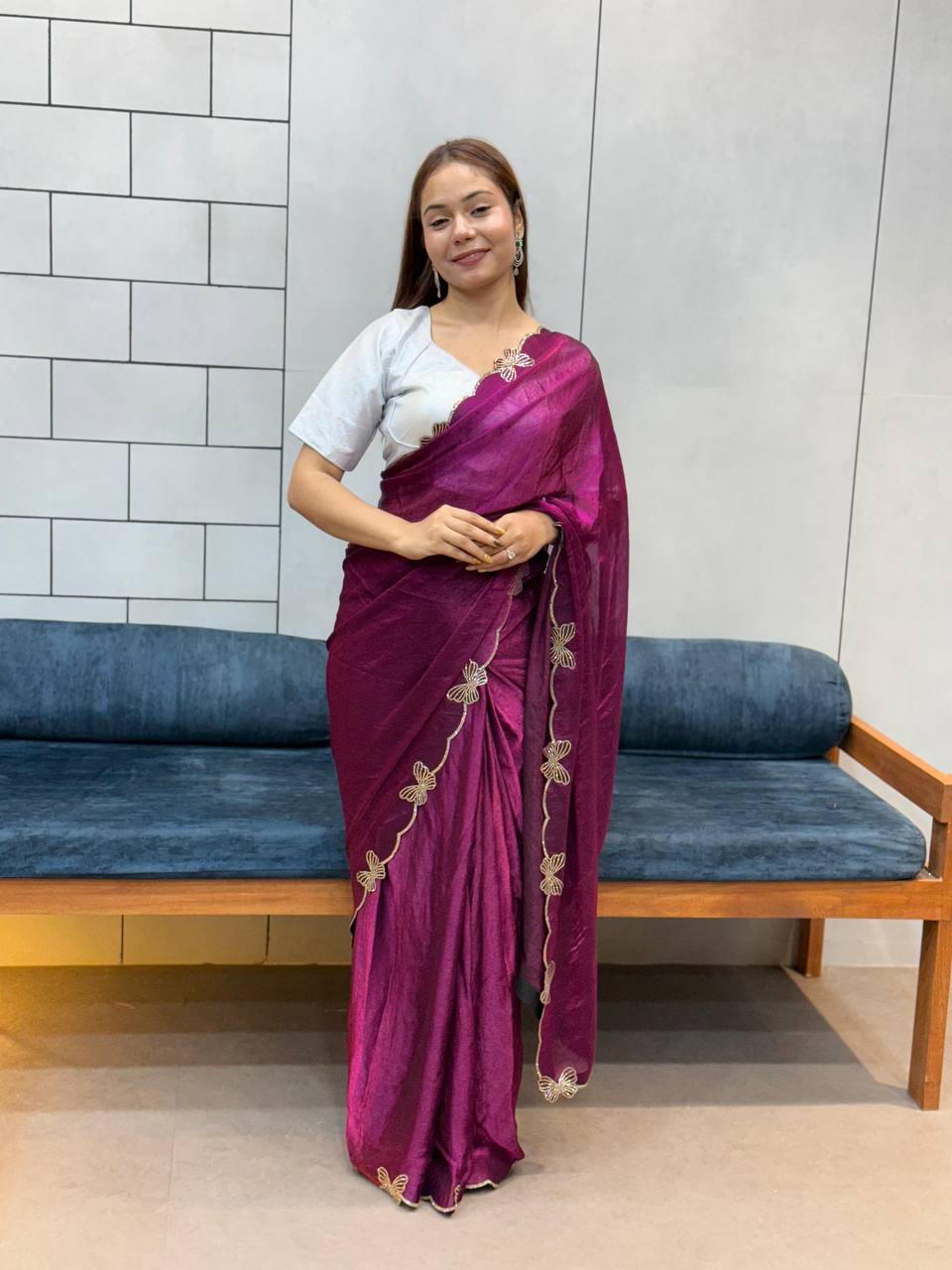 Rich Space Silk And Shine saree with Rich Diamond Work ButterFly  Work saree